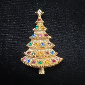 Vintage Christmas tree pin w/ colored rhinestones